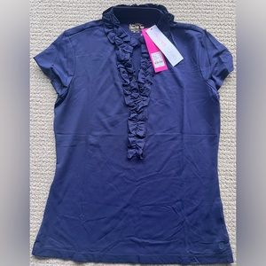 Lilly Pulitzer UPF 50 Luxletic Frida Ruffle Polo Top True Navy
Size Medium - NWT